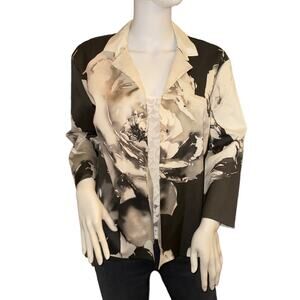 Lafayette 148 Brown and Cream Silk Lined Floral Dress Blazer Jacket Extra Small